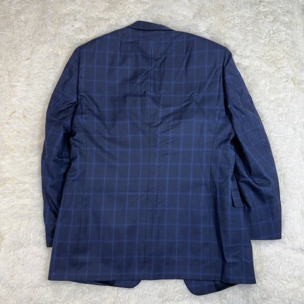 Burberrys Blazer Mens 42R Navy Blue Plaid Houndstooth Sport Coat Old Money Prep